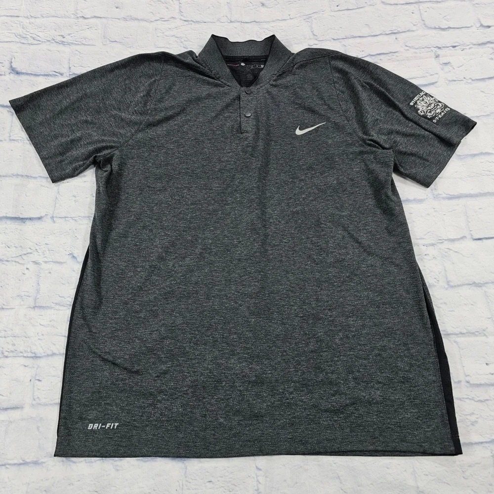 Nike Polo Shirt MEN M Gray Whistling Straits Dri-FIT Woods Collection 726187-032